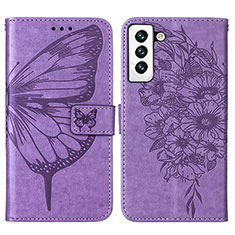 Custodia Portafoglio In Pelle Farfalla Cover con Supporto Y06B per Samsung Galaxy S22 5G Lavanda