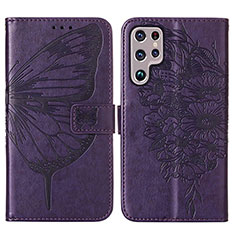 Custodia Portafoglio In Pelle Farfalla Cover con Supporto Y06B per Samsung Galaxy S22 Ultra 5G Viola