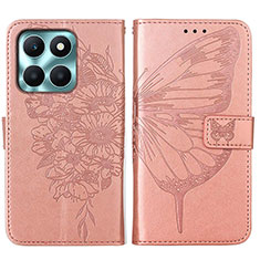 Custodia Portafoglio In Pelle Farfalla Cover con Supporto YB1 per Huawei Honor X6a Oro Rosa