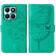 Custodia Portafoglio In Pelle Farfalla Cover con Supporto YB1 per Huawei Honor X6a Verde