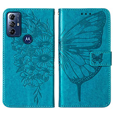 Custodia Portafoglio In Pelle Farfalla Cover con Supporto YB1 per Motorola Moto G Power (2022) Blu