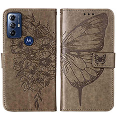 Custodia Portafoglio In Pelle Farfalla Cover con Supporto YB1 per Motorola Moto G Power (2022) Grigio