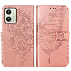 Custodia Portafoglio In Pelle Farfalla Cover con Supporto YB1 per Motorola Moto G54 5G Oro Rosa