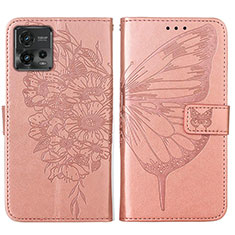 Custodia Portafoglio In Pelle Farfalla Cover con Supporto YB1 per Motorola Moto G72 Oro Rosa