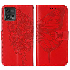 Custodia Portafoglio In Pelle Farfalla Cover con Supporto YB1 per Motorola Moto G72 Rosso