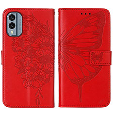 Custodia Portafoglio In Pelle Farfalla Cover con Supporto YB1 per Nokia X30 5G Rosso