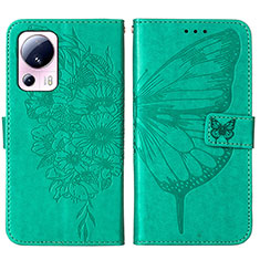 Custodia Portafoglio In Pelle Farfalla Cover con Supporto YB1 per Xiaomi Mi 13 Lite 5G Verde