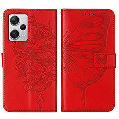Custodia Portafoglio In Pelle Farfalla Cover con Supporto YB1 per Xiaomi Redmi Note 12 Pro+ Plus 5G Rosso