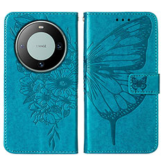 Custodia Portafoglio In Pelle Farfalla Cover con Supporto YB2 per Huawei Mate 60 Blu