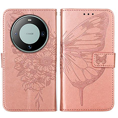 Custodia Portafoglio In Pelle Farfalla Cover con Supporto YB2 per Huawei Mate 60 Pro Oro Rosa