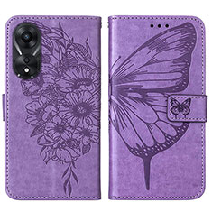 Custodia Portafoglio In Pelle Farfalla Cover con Supporto YB2 per Oppo A58 5G Lavanda