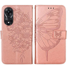 Custodia Portafoglio In Pelle Farfalla Cover con Supporto YB2 per Oppo A58 5G Oro Rosa