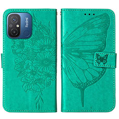 Custodia Portafoglio In Pelle Farfalla Cover con Supporto YB2 per Xiaomi Poco C55 Verde