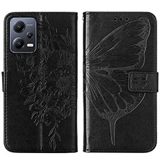 Custodia Portafoglio In Pelle Farfalla Cover con Supporto YB2 per Xiaomi Redmi Note 12 5G Nero