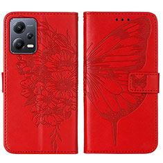 Custodia Portafoglio In Pelle Farfalla Cover con Supporto YB2 per Xiaomi Redmi Note 12 5G Rosso