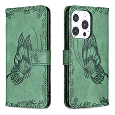 Custodia Portafoglio In Pelle Farfalla Cover con Supporto Z01 per Apple iPhone 13 Pro Verde