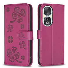 Custodia Portafoglio In Pelle Fiori Cover con Supporto BF1 per Huawei Honor 90 5G Rosa Caldo