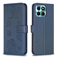 Custodia Portafoglio In Pelle Fiori Cover con Supporto BF1 per Huawei Honor X6a Blu