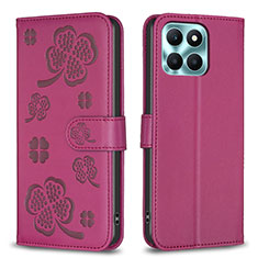 Custodia Portafoglio In Pelle Fiori Cover con Supporto BF1 per Huawei Honor X8b Rosa Caldo