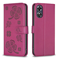 Custodia Portafoglio In Pelle Fiori Cover con Supporto BF1 per Oppo A17 Rosa Caldo