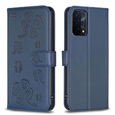 Custodia Portafoglio In Pelle Fiori Cover con Supporto BF1 per Oppo A54 5G Blu