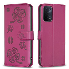 Custodia Portafoglio In Pelle Fiori Cover con Supporto BF1 per Oppo A54 5G Rosa Caldo