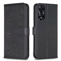 Custodia Portafoglio In Pelle Fiori Cover con Supporto BF1 per Oppo A58 5G Nero