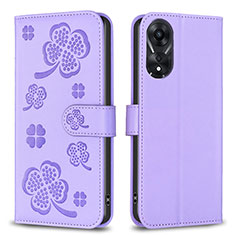 Custodia Portafoglio In Pelle Fiori Cover con Supporto BF1 per Oppo A58 5G Viola