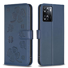 Custodia Portafoglio In Pelle Fiori Cover con Supporto BF1 per Oppo A77 4G Blu