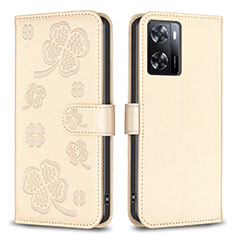 Custodia Portafoglio In Pelle Fiori Cover con Supporto BF1 per Oppo A77 4G Oro