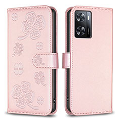 Custodia Portafoglio In Pelle Fiori Cover con Supporto BF1 per Oppo A77 4G Oro Rosa