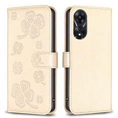 Custodia Portafoglio In Pelle Fiori Cover con Supporto BF1 per Oppo A78 5G Oro