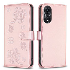 Custodia Portafoglio In Pelle Fiori Cover con Supporto BF1 per Oppo A78 5G Oro Rosa