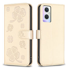 Custodia Portafoglio In Pelle Fiori Cover con Supporto BF1 per Oppo A96 5G Oro