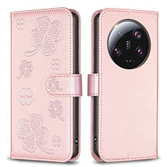 Custodia Portafoglio In Pelle Fiori Cover con Supporto BF1 per Xiaomi Mi 13 Ultra 5G Oro Rosa