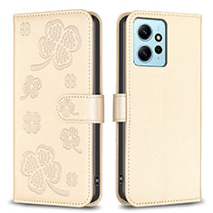 Custodia Portafoglio In Pelle Fiori Cover con Supporto BF1 per Xiaomi Redmi Note 12 4G Oro