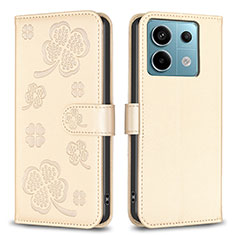 Custodia Portafoglio In Pelle Fiori Cover con Supporto BF1 per Xiaomi Redmi Note 13 Pro 5G Oro