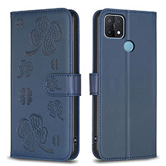 Custodia Portafoglio In Pelle Fiori Cover con Supporto BF2 per Oppo A15 Blu