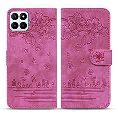 Custodia Portafoglio In Pelle Fiori Cover con Supporto HF1 per Huawei Honor X6a Rosa Caldo