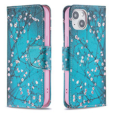 Custodia Portafoglio In Pelle Fiori Cover con Supporto L01 per Apple iPhone 13 Mini Ciano