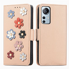 Custodia Portafoglio In Pelle Fiori Cover con Supporto L01 per Xiaomi Mi 12 Pro 5G Oro