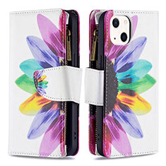 Custodia Portafoglio In Pelle Fiori Cover con Supporto L03 per Apple iPhone 13 Rosa