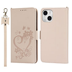 Custodia Portafoglio In Pelle Fiori Cover con Supporto L16 per Apple iPhone 13 Mini Oro Rosa