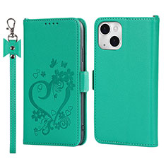 Custodia Portafoglio In Pelle Fiori Cover con Supporto L16 per Apple iPhone 13 Verde