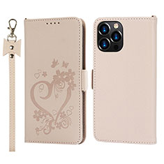 Custodia Portafoglio In Pelle Fiori Cover con Supporto L16 per Apple iPhone 14 Pro Oro Rosa