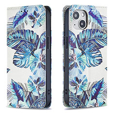 Custodia Portafoglio In Pelle Fiori Cover con Supporto per Apple iPhone 13 Mini Blu