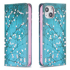 Custodia Portafoglio In Pelle Fiori Cover con Supporto per Apple iPhone 13 Mini Ciano