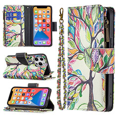 Custodia Portafoglio In Pelle Fiori Cover con Supporto per Apple iPhone 13 Pro Max Multicolore