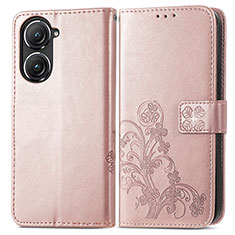Custodia Portafoglio In Pelle Fiori Cover con Supporto per Asus Zenfone 9 Oro Rosa