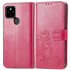 Custodia Portafoglio In Pelle Fiori Cover con Supporto per Google Pixel 5a 5G Rosa Caldo